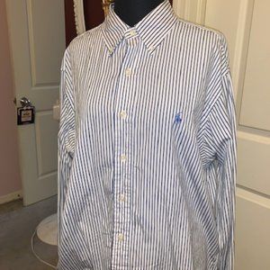 Ralph Lauren White Dress Shirt Blue and Black Striped